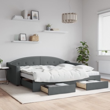 Pat de zi cu extensie și sertare, gri închis, 90x200 cm textil - Img 1