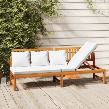 Pat de zi cu perne crem, 200x60x75 cm, lemn masiv de acacia - Img 1