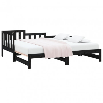 Pat de zi extensibil negru 2x(80x200) cm lemn masiv de pin - Img 3