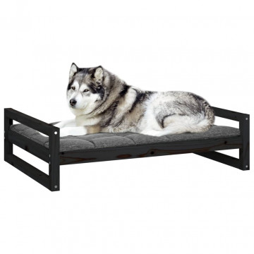 Pat pentru câini, negru, 105,5x75,5x28 cm, lemn masiv de pin - Img 4