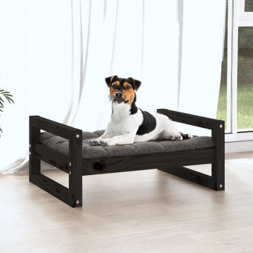 Pat pentru câini, negru, 55,5x45,5x28 cm, lemn masiv de pin - Img 3
