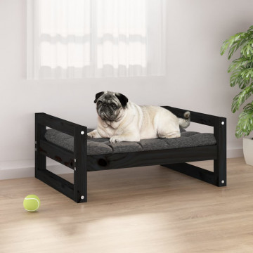 Pat pentru câini, negru, 65,5x50,5x28 cm, lemn masiv de pin - Img 1