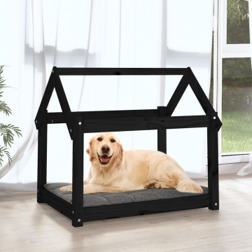 Pat pentru câini, negru, 81x60x70 cm, lemn masiv de pin - Img 3
