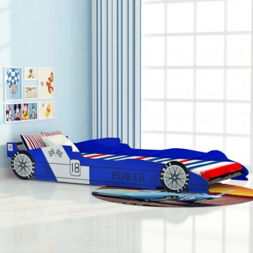 Pat pentru copii mașină de curse 90 x 200 cm, albastru - Img 1
