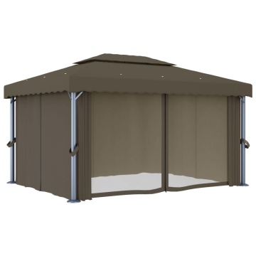 Pavilion cu perdea & șir de lumini LED, gri taupe, 4x3 m - Img 8