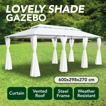 Pavilion cu perdele, alb, 600 x 298 x 270 cm, 180g/m² - Img 7