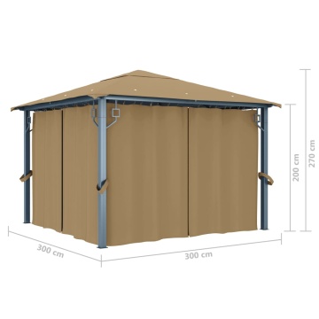 Pavilion cu perdele, gri taupe, 300 x 300 cm, aluminiu - Img 7