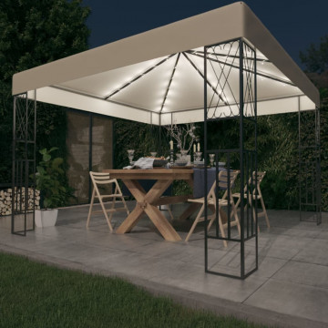 Pavilion cu șir de lumini, crem, 3x3 m, material textil - Img 1