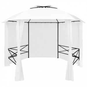 Pavilion de grădină cu perdele, alb, 360x312x265 cm, 180 g/m² - Img 1
