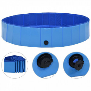 Piscină pentru câini pliabilă, albastru, 160 x 30 cm, PVC - Img 1