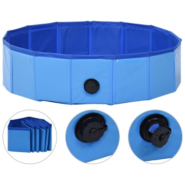 Piscină pentru câini pliabilă, albastru, 80 x 20 cm, PVC - Img 2