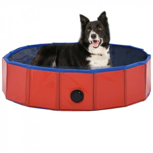 Piscină pentru câini pliabilă, roșu, 80 x 20 cm, PVC - Img 1
