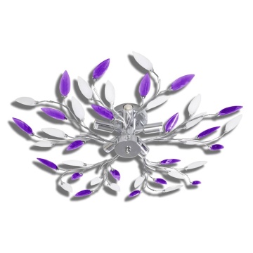 Plafoniera violet/albă brațe frunze cristal acrilic 5 becuri E14 - Img 2