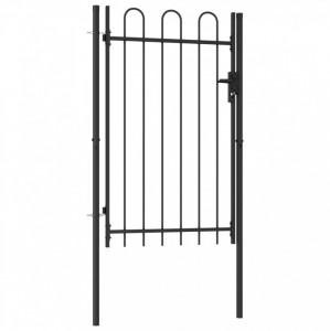Poartă de gard cu o ușă, vârf arcuit, negru, 1 x 1,5 m, oțel - Img 2