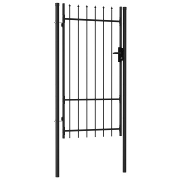 Poartă de gard cu o ușă, vârf ascuțit, negru, 1x1,75 m, oțel - Img 2