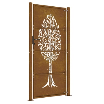 Poartă de grădină, 105x205 cm, oțel corten, model copac - Img 8