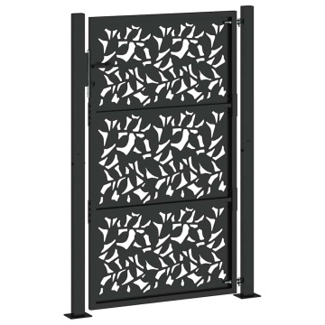 Poarta de gradina neagra 105x155 cm Design cu frunze de otel - Img 5