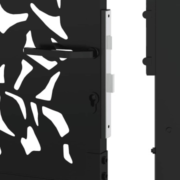 Poarta de gradina neagra 105x180 cm Design cu frunze de otel - Img 7