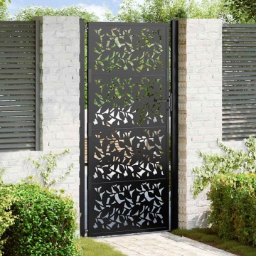 Poarta de gradina neagra 105x205 cm Design cu frunze de otel - Img 1