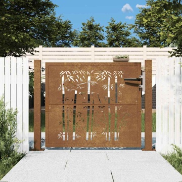 Poartă pentru grădină, 105x105 cm, oțel corten, model bambus - Img 1