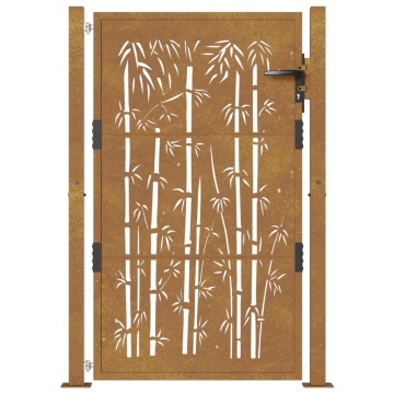 Poartă pentru grădină, 105x130 cm, oțel corten, model bambus - Img 4