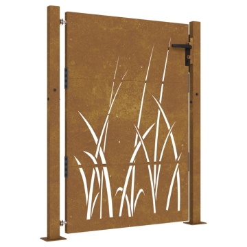 Poartă pentru grădină, 105x130 cm, oțel corten, model iarbă - Img 2
