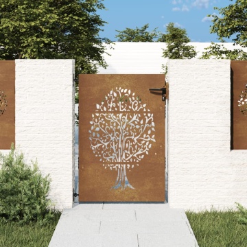 Poartă pentru grădină, 85x125 cm, oțel corten, model copac - Img 1