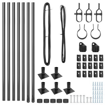 Posturi de gard cu plăci de bază 7 pcs Ø32mm 50cm Oțel galvanizat - Img 4
