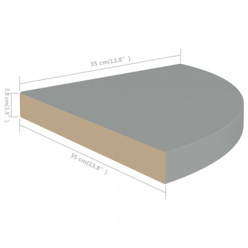 Raft colțar de perete, gri, 35 x 35 x 3,8 cm, MDF - Img 6