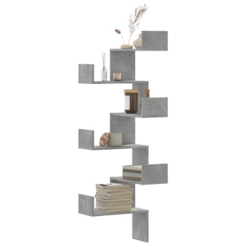 Raft colțar perete gri beton 45x45x147 cm lemn prelucrat - Img 1