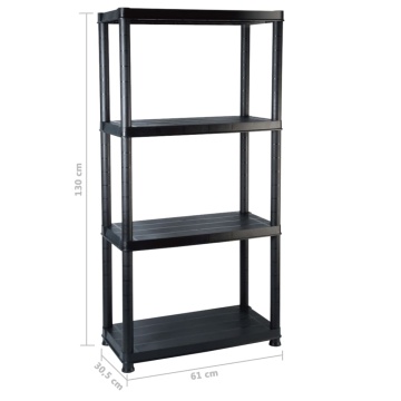 Raft de depozitare cu 4 polițe, negru, 61x30,5x130 cm, plastic - Img 6