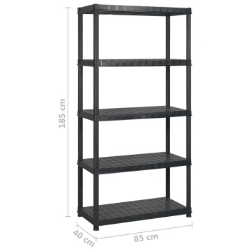 Raft de depozitare cu 5 polițe, negru, 170x40x185 cm, plastic - Img 5