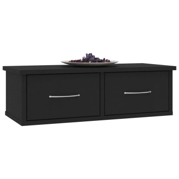Raft de perete cu sertar, negru, 60x26x18,5 cm, lemn prelucrat - Img 3