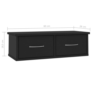 Raft de perete cu sertar, negru, 60x26x18,5 cm, lemn prelucrat - Img 6