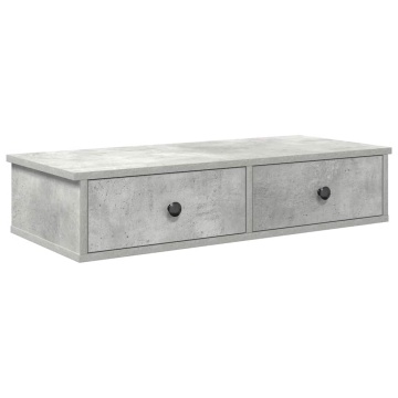 Raft de perete cu sertare Gri beton 80x31x17 cm Lemn prelucrat - Img 2