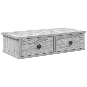 Raft de perete cu sertare Gri Sonoma 60x25x15 cm Lemn prelucrat - Img 2