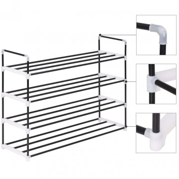 Raft încălțăminte cu 4 etajere din metal și plastic, Negru - Img 2
