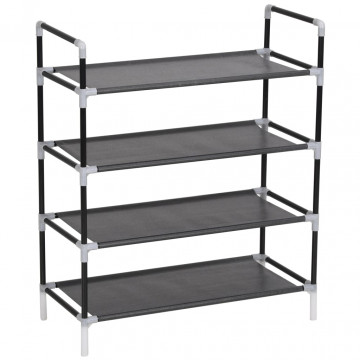 Raft încălțăminte cu 4 rafturi, Metal și textil nețesut, Negru - Img 3