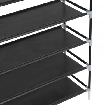 Raft pantofi 10 etajere, Metal și material textil nețesut Negru - Img 6
