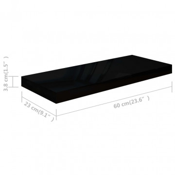 Raft perete suspendat, negru extralucios, 60x23,5x3,8 cm, MDF - Img 6