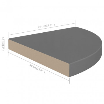 Rafturi colț perete, 2 buc., gri extralucios, 35x35x3,8 cm, MDF - Img 7