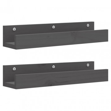 Rafturi de perete, 2 buc., gri, 50x12x9 cm, lemn masiv de pin - Img 2