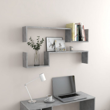 Rafturi de perete, 2 buc, gri beton, 100x15x20 cm, PAL - Img 3