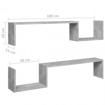Rafturi de perete, 2 buc, gri beton, 100x15x20 cm, PAL - Img 7