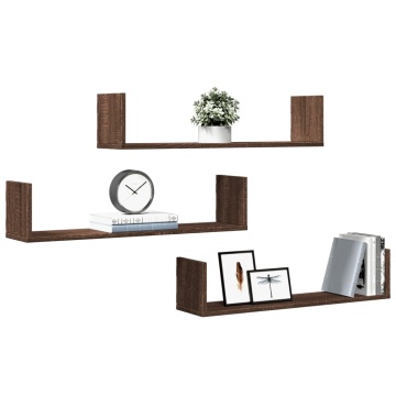 Rafturi de perete 3 buc. stejar maro 80x18x18 cm lemn prelucrat - Img 3