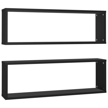 Rafturi de perete cub 2 buc. negru 80x15x26,5 cm lemn prelucrat - Img 2