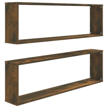 Rafturi de perete cub, 2 buc., stejar fumuriu 100x15x30 cm lemn - Img 2