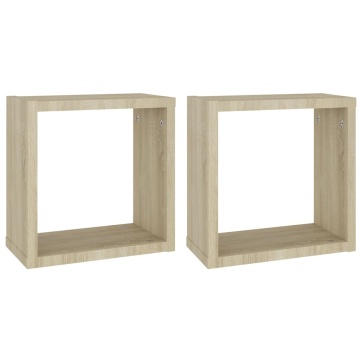 Rafturi de perete cub, 2 buc., stejar sonoma, 30x15x30 cm - Img 2