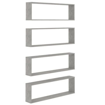 Rafturi de perete cub, 4 buc., gri beton, 100x15x30 cm, PAL - Img 2