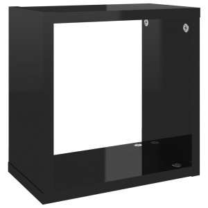 Rafturi de perete cub, 6 buc., negru extralucios, 26x15x26 cm - Img 6